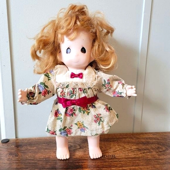 Precious Moments Doll Plush Body Plastic Face Feet w/ original Floral Dress - Picture 1 of 10